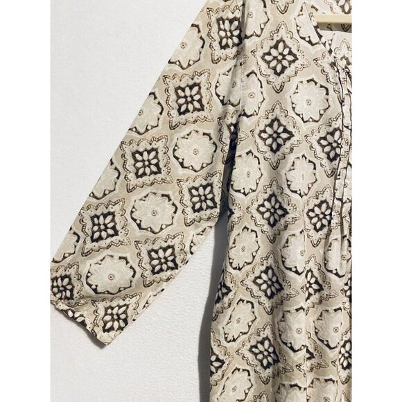 J Jill Peasant Top Womens Large Pleated Front Tie Neck 3/4 Sleeve Cotton Boho - Picture 3 of 8